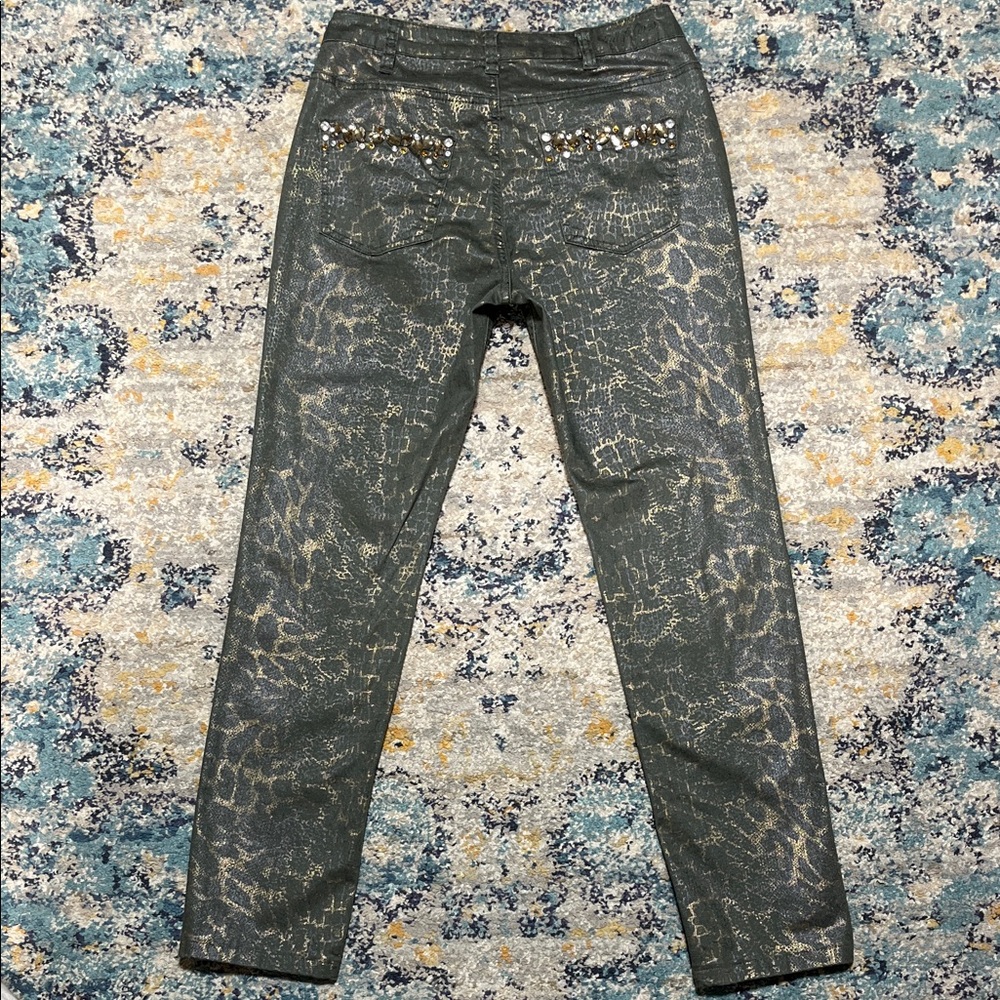 Ethyl Metallic Olive Green Crackle Jeans Size 4
